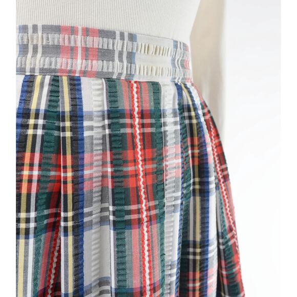 Vintage Tartan Plaid Seersucker Full Pleated Midi Skirt with Pockets size XS - Picture 7 of 7
